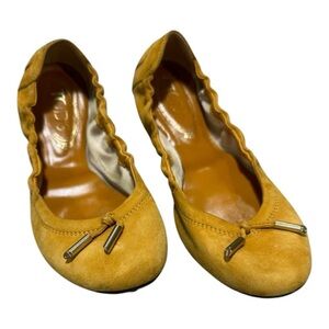 Tod’s Yellow Suede Scrunch Ballet Flat